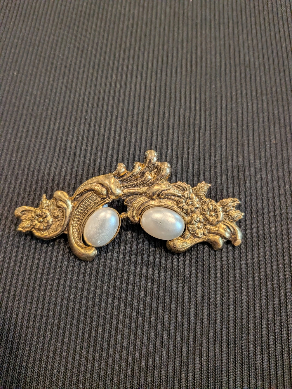 B#3:Gold Floral Vintage 1940 - 1950s with Pearl Cabochons